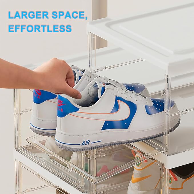 Foldable Shoe Rack Clear Collapsible Storage Box Size up to 16, Free Standing Bins Stackable Plastic with Lids Organizing Dustproof 6-Tiers-NeatNest