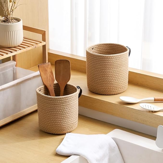 2-Pack Jute Rope Wall Baskets,small Woven Fern Storage Hanging Rope Basket,Bohe Storage Basket for Organizing Daily Essentials Flower Plants Wall Basket Decor