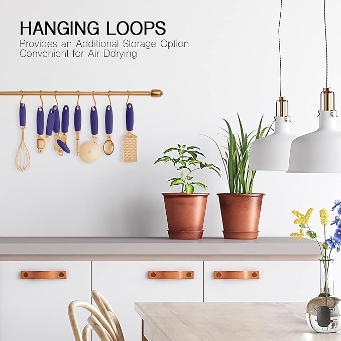 COOK WITH COLOR Kitchen Gadget Set Copper Plated Stainless Steel Utensils with Soft Touch Handles, Copper Lavender, 7 Pieces-NeatNest