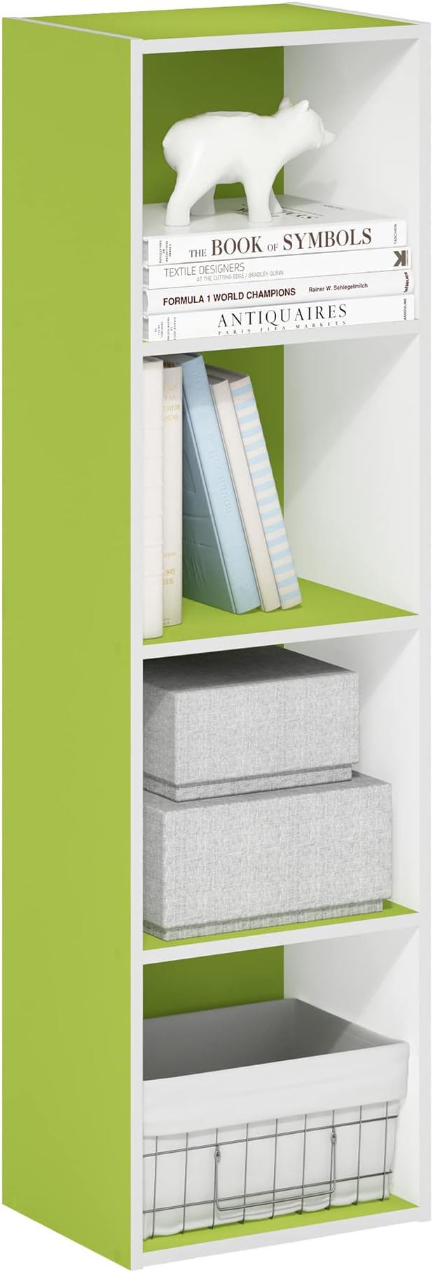 Furinno Luder Bookcase / Book / Storage, 4-Tier Cube, Green/White-NeatNest