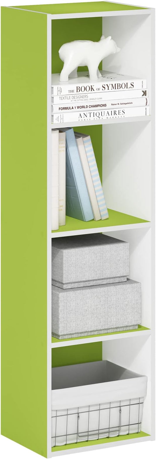 Furinno Luder Bookcase / Book / Storage, 4-Tier Cube, Green/White-NeatNest