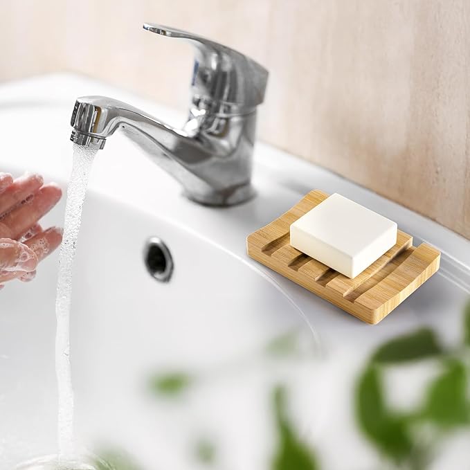 AmazerBath Bamboo Soap Holder, Bamboo Soap Dish, 2 Pack Soap Dishes for Bar Soap, Soap Tray Self Draining, Bar Soap Holder for Shower-NeatNest