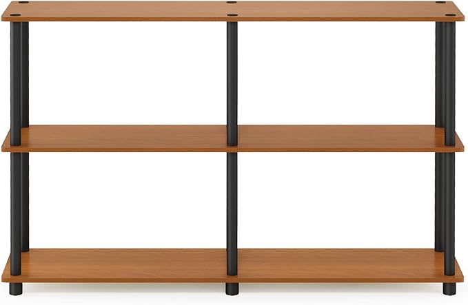 Furinno 99634LC/BK Turn-N-Tube 3-Tier Double Size Storage Display Rack, Light Cherry/Black
