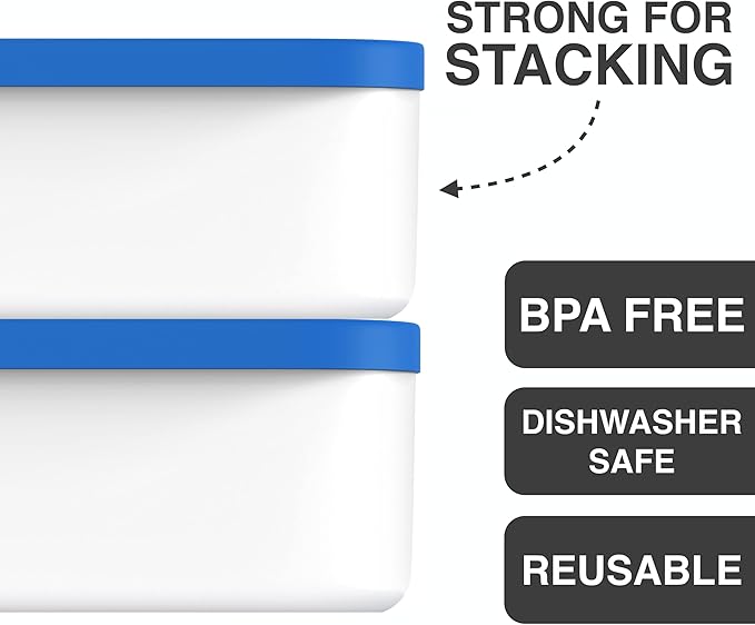 BALCI - Ice Cream Container - 2 Quart - Perfect Reusable Freezer Storage for Homemade Ice Cream Tubs for Sorbet, Frozen Yogurt and Gelato! - Flexible Silicone Lids, Long Scoop, Stackable - Blue