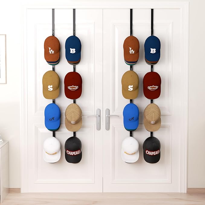 HapiRm Over Door Hat Rack - 4 Packs Metal Hanging Hat Organizer with 16 Hooks Design, Baseball Cap Hanger Organizer Storage Holds up to 80 Caps for Door, Bedroom, Closet-NeatNest