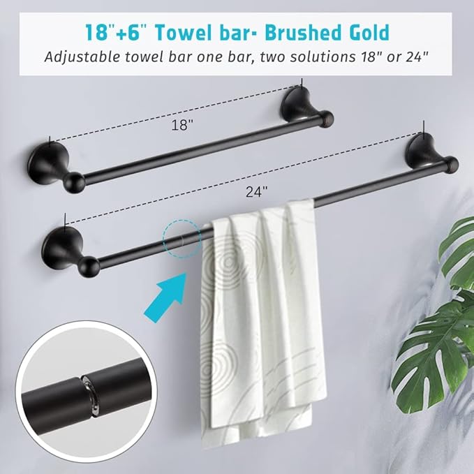 4 Piece Bathroom Accessory Set(Adjustable Towel Bar, Towel Ring, Toilet Paper Holder,Towel Robe Hook), Wall Mounted Bathroom Hardware Accessories Set,Oil Rubbed Bronze
