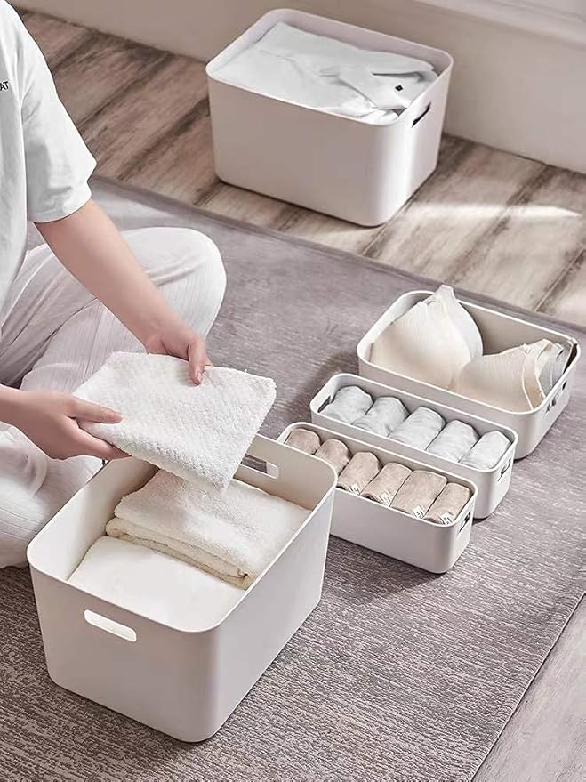 Set Of 3 Plastic Storage Bins,Versatile Kitchen Pantry Organization and Storage,for Plastic Storage Container Under Bed,Under Sink Bathroom Organizer (White, 3 Pack Small)-NeatNest