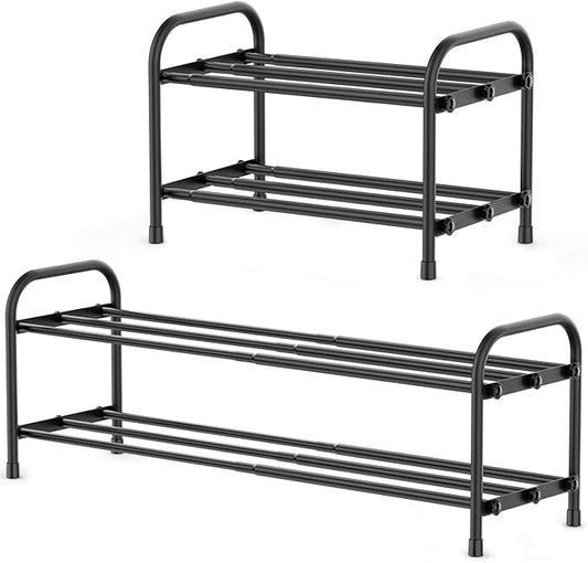 INSMART 2-Tier Expandable Shoe Rack:Stackable and Adjustable Shoes Organizer Storage Shelf, Sturdy and Durable Metal Structure Free Standing Shoe Rack for Closet Entryway Doorway-NeatNest