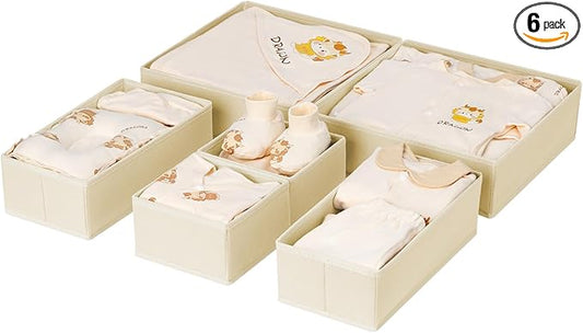 DIMJ Drawer Organizer Clothes 6 Pack - Foldable Baby Organizers and Storage & Dresser Organizer for Bedroom, Closet - Nursery Organization Dresser Dividers for underwear, Sock,Bra, Belt, Tie, Beige-NeatNest