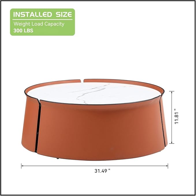 KEVINSPACE Coffee Table, Faux Marble & Orange, Modern Coffee Table for Living Room Mid Century Round Coffee Table for Living Room Furniture White Nesting Table Waiting Area, Bedroom, Office ø31.49