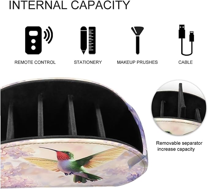 Green Hummingbird Print Office Desk Organizers with 5 Compartments, Remote Control Holder - Desktop/TV Stand/Couch Accessory,for Controllers/Media Players/Eyeglasses Storage-NeatNest