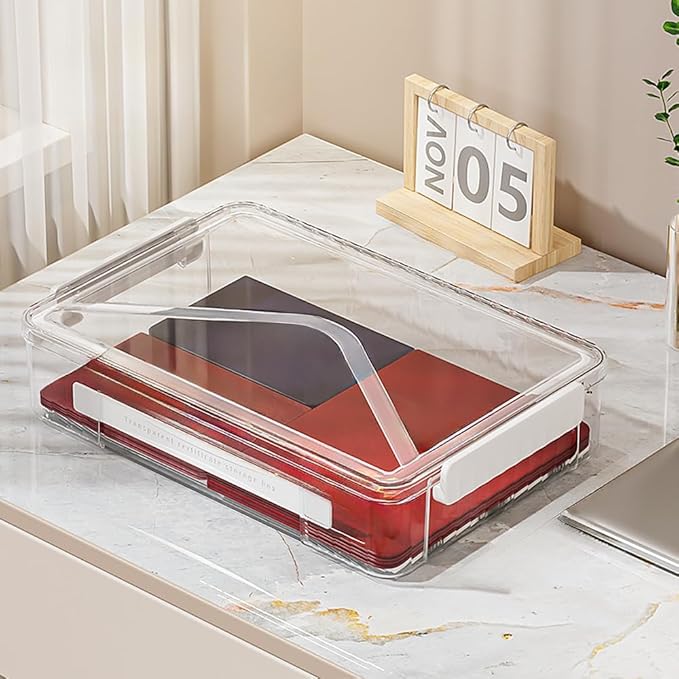 2 Pack Clear Plastic File Boxes w/Latching Lids, Stackable A4 Storage (‎White Latches, Large)