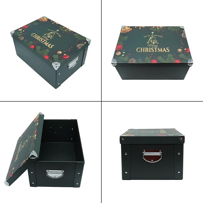 GUOZI Collapsible Storage Box, Decorative Memory Box with Lid & Metal Reinforced Corners, Cardboard File Bin with Handles, Organizer Gift Box for Keepsake Toy Photos Office Nursery Wardrobe Bookshelf-NeatNest