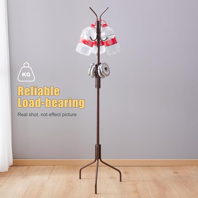 Coat Rack Freestanding,hat and coat rack stand for entryway,Living Room,Bedroom,Metal coat tree with12 Hooks and 3 Legs (Brown)-NeatNest