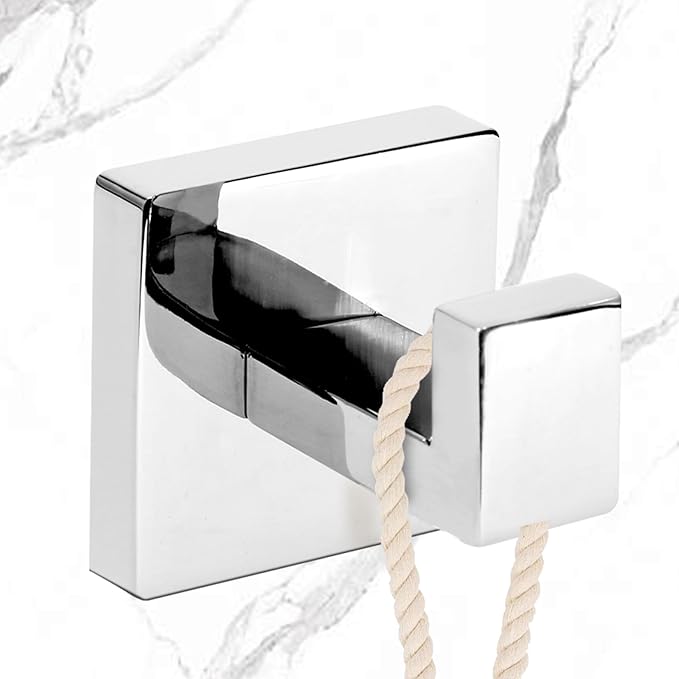 IBosins 4 Pack Towel Hooks Hand Towel Holder for Bathroom Wall Livingroom Bedroom Kitchen Closet Heavy Duty Stainless Steel Hook Hanger for Robe, Bath Towel, Coat (Square Polished Chrome)