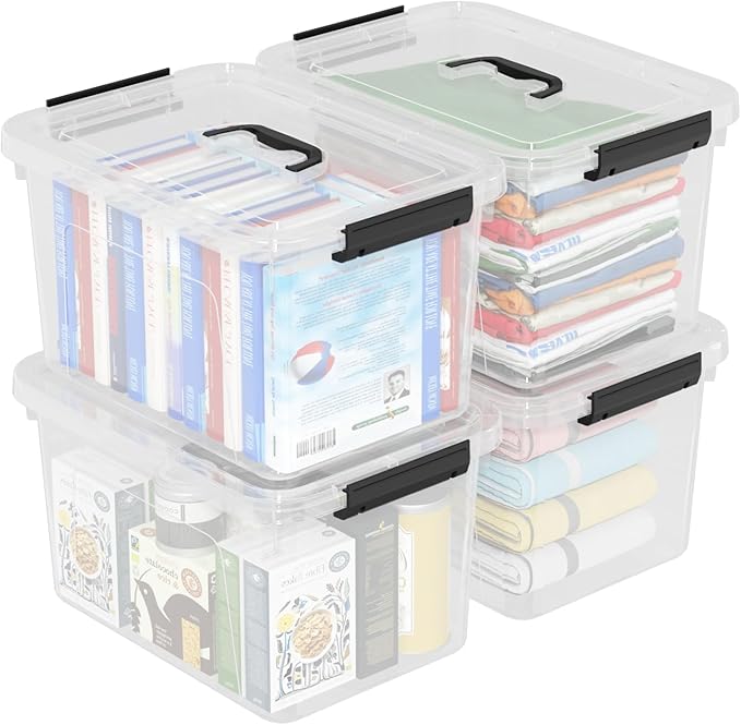18 L Clear Latch Storage Bins with Handle, 4 Pack Plastic Storage Box with Lids