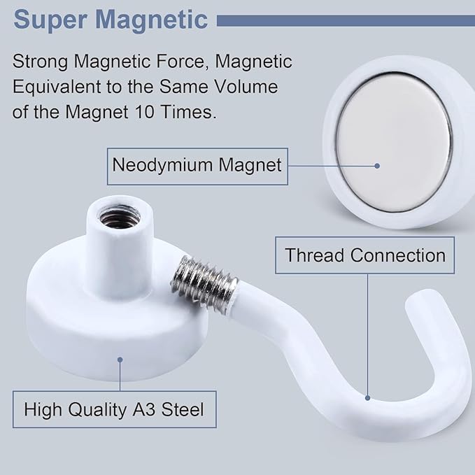 DIYMAG Magnetic Hooks, 30Lbs Strong Heavy Duty Cruise Magnet S-Hooks for Classroom, Fridge, Hanging, Cabins, Grill, Kitchen, Garage, Workplace and Office etc, (15 Pack-White)-NeatNest