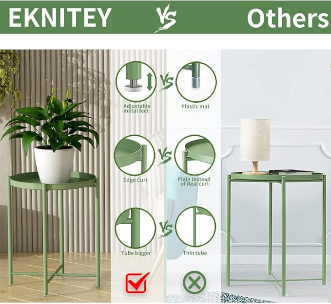 EKNITEY Small Side End Table - Metal Side Table Waterproof Small Sofa Coffee Side Tables Bedroom Indoor Outdoor with Removable Tray for Living Room Bedroom Balcony and Office-NeatNest