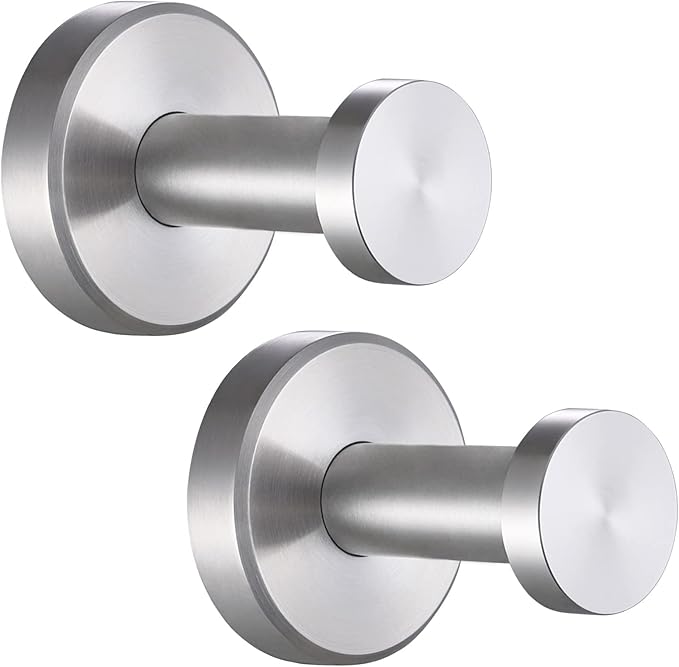Angle Simple Bathroom Towel Hook 2 Pack, SUS304 Stainless Steel Bathrobe Coat Clothes Holder for Kitchen Cabinet Closet, Heavy Duty Wall Hook, Brushed Nickel