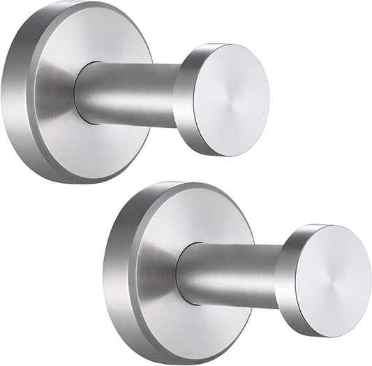 Angle Simple Bathroom Towel Hook 2 Pack, SUS304 Stainless Steel Bathrobe Coat Clothes Holder for Kitchen Cabinet Closet, Heavy Duty Wall Hook, Brushed Nickel