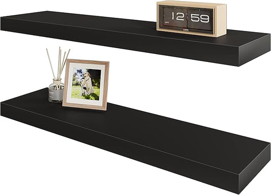 BAMEOS Floating Shelf,Wall Shelf,Decor Wall Mounted Shelves,Hanging Shelf Set L24xW6 for Bathroom Kitchen Living,Kitchen,Room Bedroom Storage,Black-NeatNest