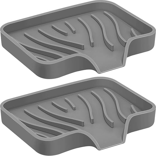 2PCS Self Draining Soap Holder,Spofit Silicone Soap Dish, Suitable for for Kitchen, Bathroom, Shower, Bath Tub,Soap Container (Grey)-NeatNest