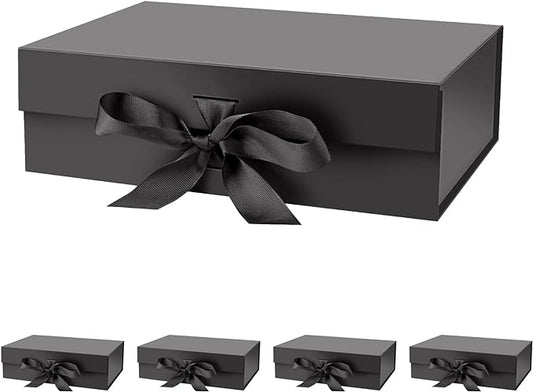 Gift Box with Lid for Presents 10.5x7.5x3.1 Inches with Ribbon and Magnetic Closure(5-Pack) (Black)-NeatNest