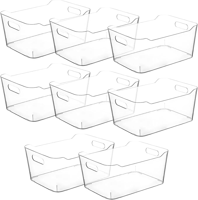 Clear storage organizer bins, Medium Kitchen Cabinet Organizers and Storage Baskets Pantry Fridge Containers for Organizing Cabinet Organization Perfect for Foods Snacks Chips Vitamin spices-NeatNest