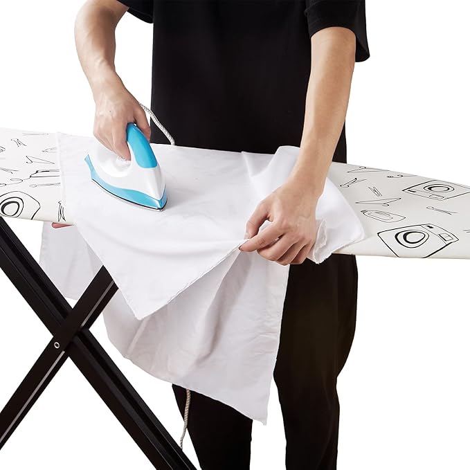 Wide Ironing Board Cover and Pad 18 x 49 inch Heat Reflective with Hook and Loop Fasteners, Thick Padding with Elasticized Edges, 3 Layers Iron Board Cover (White)