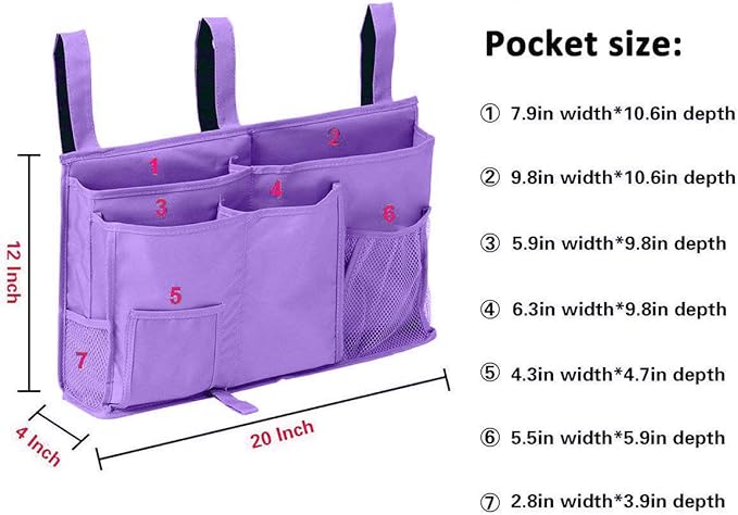 Bunk Bed Organizer - Bedside Storage Caddy with Pocket, Hanging Organizer for Camp, Dorm, Room, Hospital Bed Rail and More (Purple)-NeatNest