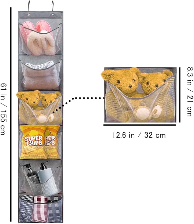 2 Pack Over the Door Shoe Organizer Hanging Stuffed Animals Storage Diaper Holder Clothes Shelve for Closet with 6 Large Pockets (Mesh Pockets - 2 Pack)-NeatNest