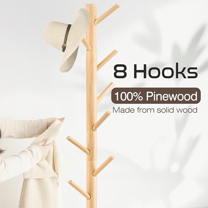 Coat Rack, Freestanding Coat Rack with 8 Hooks and 3 Adjustable Size Tree Coat Racks for Bedroom, Hallway, Entrance, Office, for Hats, Coats, Scarves, Handbags-NeatNest