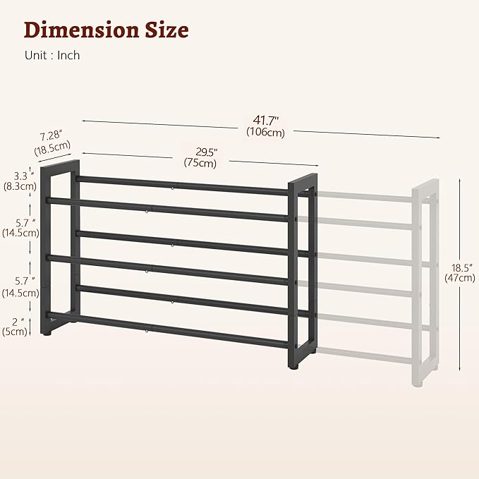 FAVOOSTY 3-Tier Expandable Shoe Rack, Adjustable Shoe Shelf Storage Organizer Space Saving Metal Free Standing Shoe Rack for Entryway Closet Doorway, Black-NeatNest