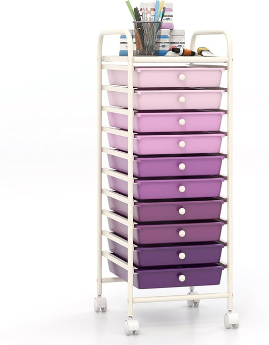 Giantex 10-Drawer Storage Cart w/Universal Wheel, Rolling Cart w/Handle, Home Organizer Storage Unit w/Removable Drawers, Trolley Utility Cart for Kitchen Makeup Living Room Office Play Room