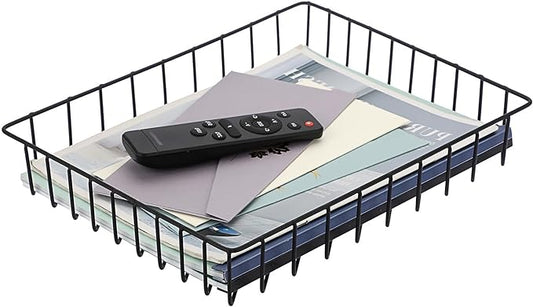 BTSKY Multipurpose A4 File Tray Wire Desk Organizer - Elegant Letter Size Documents Storage Basket for Office, Cosmetics, Bathroom (Black)