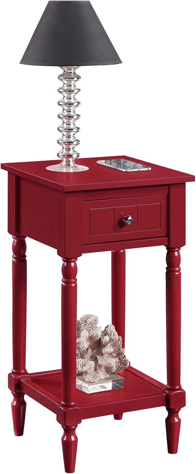 Convenience Concepts French Country Khloe 1 Drawer Accent End Table 14" - Traditional Farmhouse Side Table with Storage Drawer and Shelf for Living Room, Cranberry Red-NeatNest