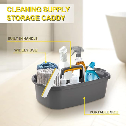 Cleaning Caddy, Cleaning Caddy Organizer with Handle, Plastic Tool Storage Cleaning Supply Caddy for College Dorm, Kitchen, Garden, Under Sink,Gray-NeatNest