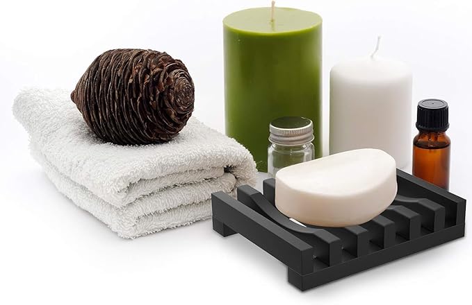 2Pcs Soap Dish Holder, Non-Slip Bathroom Accessories Silicone Soap Case Saver, Sink Deck Bathtub Shower Dish Soap Drainer, Silicone Holder for Soap, Sponges, Scrubber (Black)-NeatNest