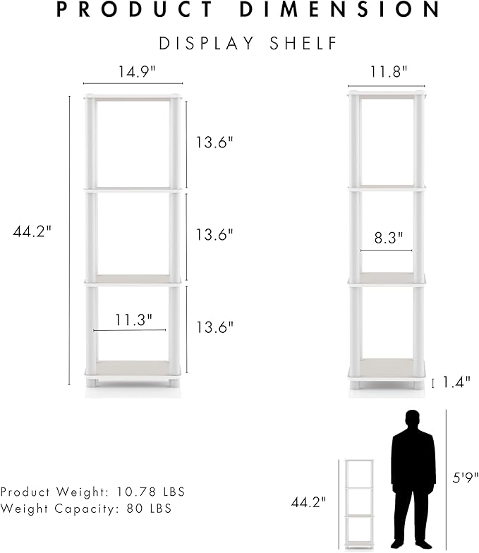 HOMES: Inside + Out Apexa Modern 4-Tier Narrow Shelving Units, Collectibles Display Shelves, Easy Assembly Standing Shelf, Home Storage Organizer for Living Room, Bedroom, Office, Taupe Grey