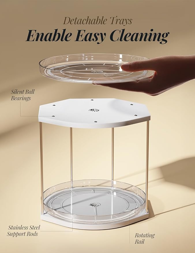 2 Pack 2 Tier Lazy Susan Turntable Organizer – 9.05” Rotating Spice Rack Organizer for Cabinet, Pantry, Tabletop & Counter – Clear Acrylic Lazy Susan for Kitchen, Bathroom & Vanity