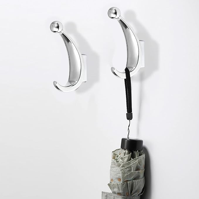 2 Pack Bathroom Towel Hooks, Screw in Metal Robe & Coat Hooks for Wall(Chrome)