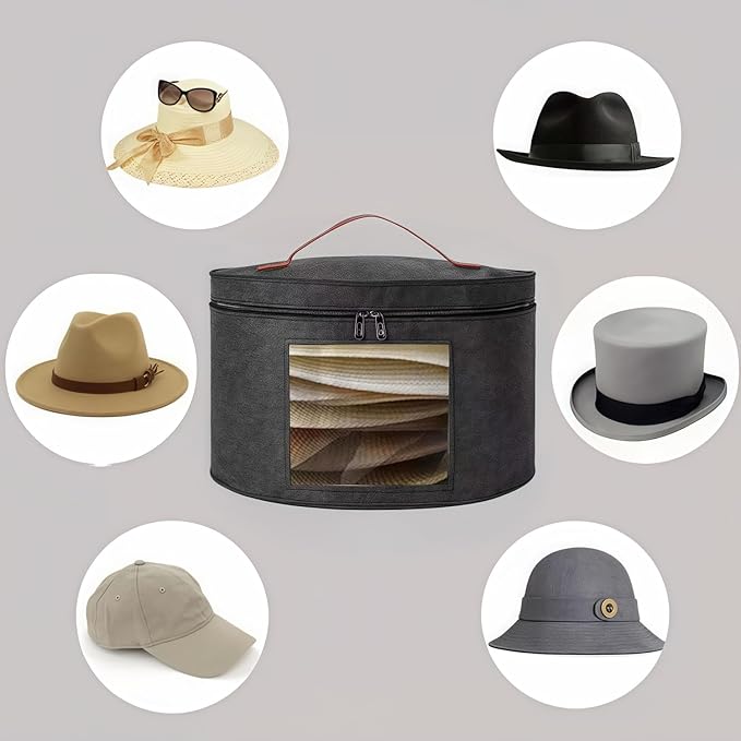Hat Storage Box,Hat Boxes for women and men Storage,Stackable Round Brim Hats Organizer Bag Container for Closet, Cowboy Hat Organizer, FoldableTravel Cap Boxes-NeatNest