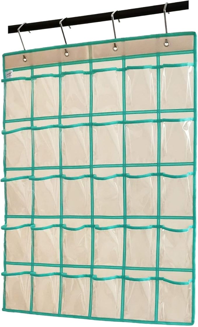 Classroom Pocket Chart for Phone Calculator Holder Over The Door Hanging Closet Jewelry Organizer with 30 Clear Pockets (BEIGE)-NeatNest