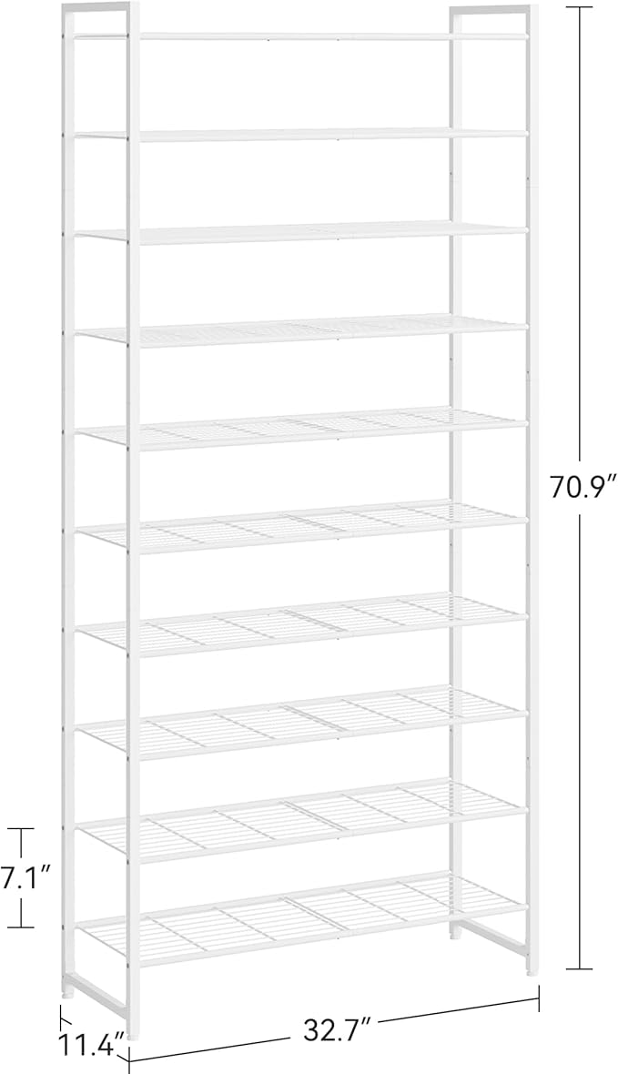 Shoe Rack, Metal Shoe Organizer, 10 Tier Garage Shoe Rack Max Holds 50 Pairs,Shoe Storage Shelf for Closet,Entryway,White-NeatNest