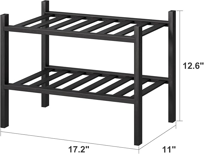 Black Small Shoe Rack for Entryway,2-Tier Bamboo Shoe Organizer for Hallway Closet, Free Standing Shoe Racks for Indoor Outdoor-NeatNest