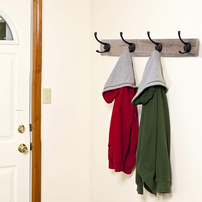 Wall Mounted Coat Rack, Wooden Entryway Vintage Rustic Coat Rack Hat Hanger Rack Zinc die-cast 4-Hook Rail for The Entryway, Bathroom, Bedroom, Kitchen, Mudroom Pinewood Alloy 4-Hook