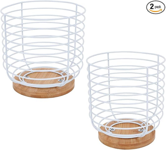 2pcs K Cup Holder Organizer - Coffee Pods Storage Organizer - Coffee Bar Accessories - Large Capacity Black Wire Kup Storage with Bamboo Base (White)-NeatNest