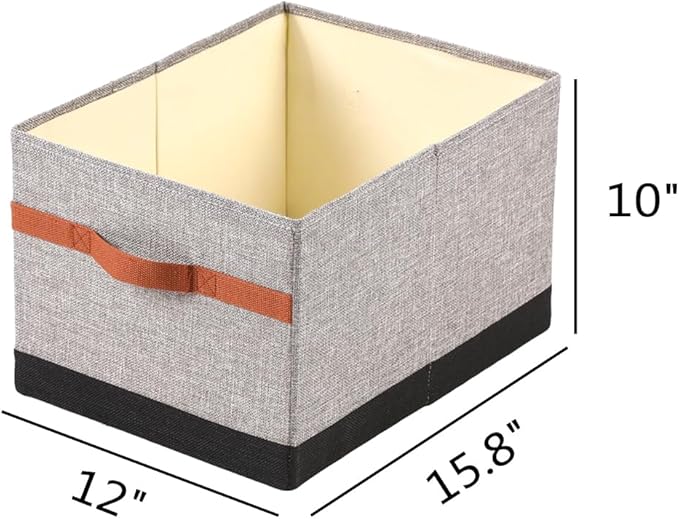ALYER Collapsible Fabric Storage Organizer with Handles,Shelf Bins Box Container for Bedroom Office Closet Babies Nursery Toys Books Clothes (Gray&Black, 15.8" x 12" x 10")