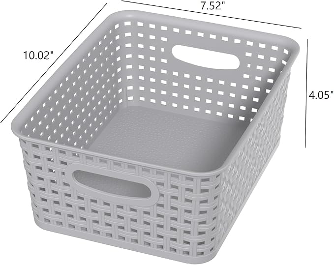 6 Packs Plastic Storage Baskets for Organizing Shelves Drawers Desktop, Small Pantry Organization, Grey