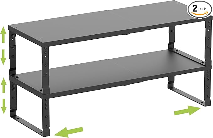 Expandable Stackable Spice Rack Organizer for Kitchen Cabinet,Adjustable Counter Shelf, countertop, Pantry,Cupboard,Bathroom,Bedroom(2Packs/Black/Medium)-NeatNest